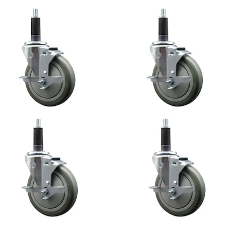 Service Caster 5'' SS Gray Poly Swivel 1'' Expanding Stem Caster Set with Brake, 4PK SCC-SSEX20S514-PPUB-TLB-1-4